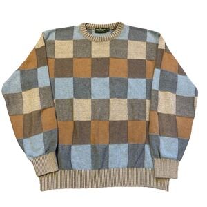 VTG Norm Thompson Crewneck Patchwork Color Block Mens M Sweater Grandpa Cosby